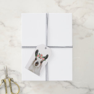 Étiquettes-cadeau Llama Fluffée Cute Avec Couronne Fleur Rose Blanc