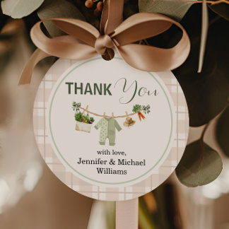 Étiquettes Cadeau Locally Grown Baby Shower Thank You Rustic Green
