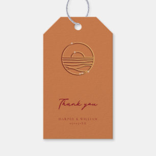 Étiquettes-cadeau logo coucher de soleil terracotta merci