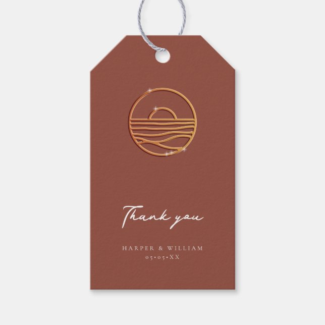 Étiquettes-cadeau logo coucher de soleil terracotta merci (Devant)