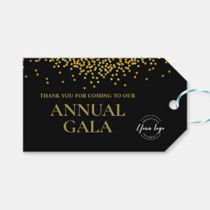 Étiquettes-cadeau Logo de l'entreprise Gala annuel Black Gold Confet