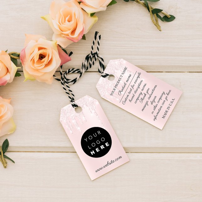 Étiquettes-cadeau Logo de l'entreprise personnalisé Produit Lecteurs (Custom Company Logo Product Pink Drips Gift Tags)