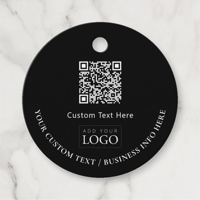 Étiquettes Cadeau Logo de société noir simple Code QR promotionnel (Devant)