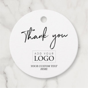 Étiquettes Cadeau Logo de société personnalisé Merci Noir & Blanc