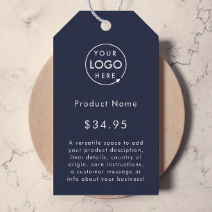 Étiquettes-cadeau Logo d'entreprise   Bleu de la Marine Prix du prod