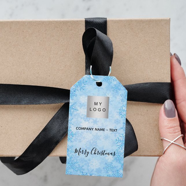 Étiquettes-cadeau logo d'entreprise de neige bleu Noël (Créateur téléchargé)