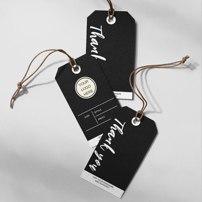 Étiquettes-cadeau Logo d'entreprise noir et blanc personnalisé Merci (Créateur téléchargé)