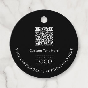 Étiquettes Cadeau Logo d'entreprise noir simple QR Code promotionnel