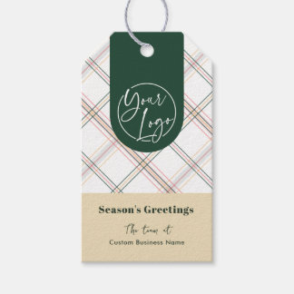 Étiquettes-cadeau Logo d'entreprise Plaid Neutre Timeless Noël