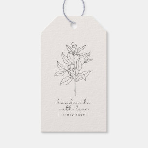 Étiquettes-cadeau Logo floral, fait main avec amour blanc laiteux