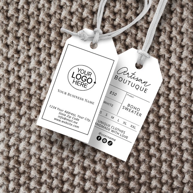 Étiquettes-cadeau Logo noir et blanc minimal prix Hang (Minimal Black and White Logo Clothing Price Hang Gift Tags)