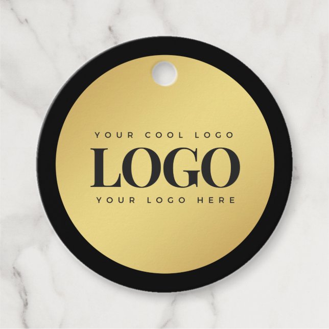 Étiquettes Cadeau Logo personnalisé Gold & Black Elegant Business Co (Devant)