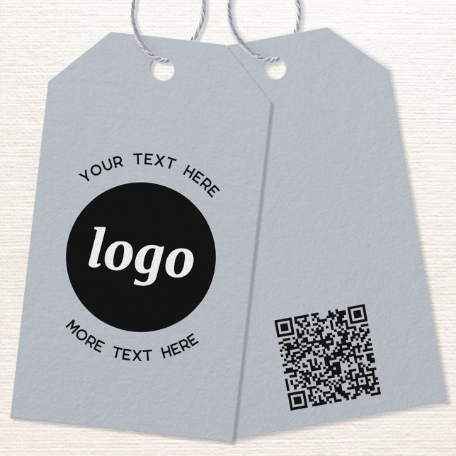 Étiquettes-cadeau Logo Texte QR Code Bleu Prix professionnel ou (Logo with custom text and QR code business promotional dusty pastel powder blue price or product tag)