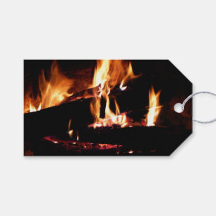Étiquettes-cadeau Logs dans la cheminée Photographie de feu chaud
