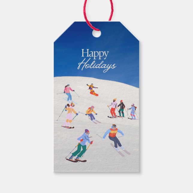 Étiquettes-cadeau Loisirs branchés Happy Holidays Station de ski (Devant)