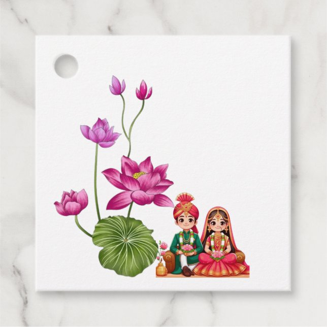 Étiquettes Cadeau Lotus, mariée et mariée (Devant)