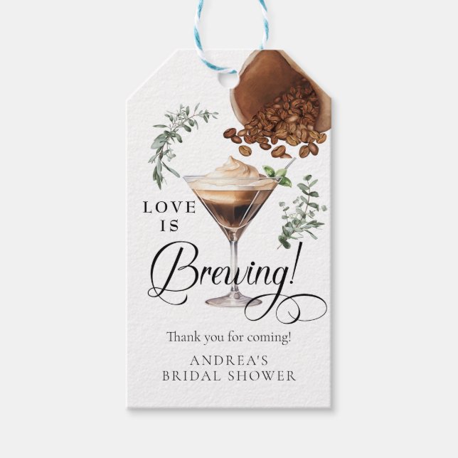 Étiquettes-cadeau Love Brewing | Espresso | Martini | Douche (Devant)
