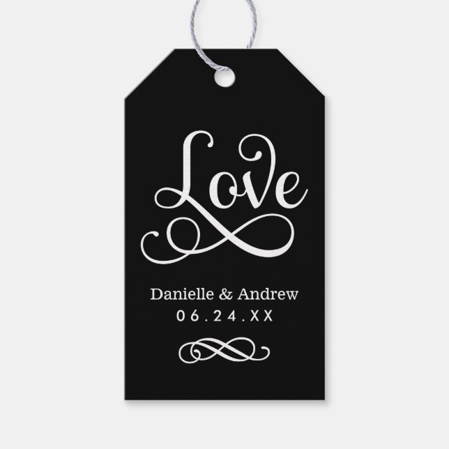 Étiquettes-cadeau Love Elegant Black Calligraphy Mariage Monogramme (Devant)