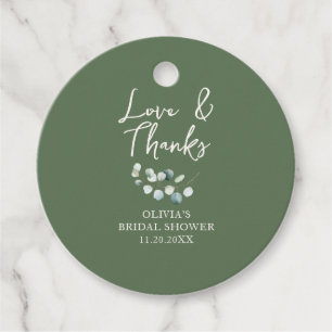 Étiquettes Cadeau Love et Remerciements Script Eucalyptus Baby Showe