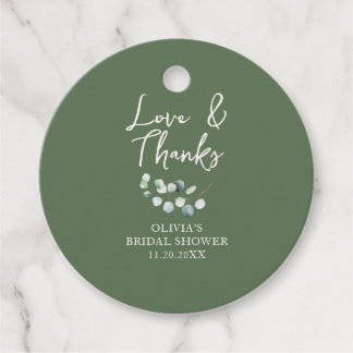 Étiquettes Cadeau Love et Remerciements Script Eucalyptus Baby Showe