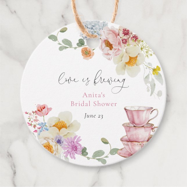 Étiquettes Cadeau Love is Brewing Wildflower Tea Bridal Shower (Devant)