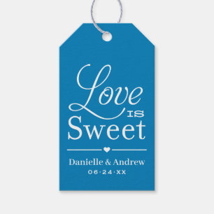 Étiquettes-cadeau Love is Sweet Blue Script Wedding Monogram