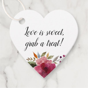 Étiquettes Cadeau Love Is Sweet Treat Bourgogne Fleurs Mariage