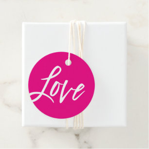Étiquettes Cadeau LOVE main moderne lettré blanc type rose chaud