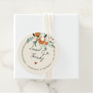 Étiquettes Cadeau Love & Merci Orange Flowers Mariage d'ivoire