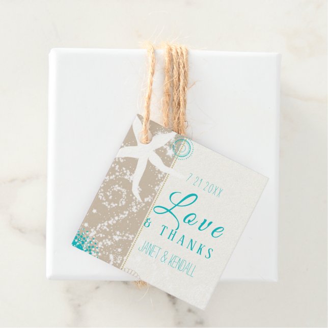 Étiquettes Cadeau Love & Thanks Beach Wedding (En situation)