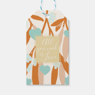 Étiquettes-cadeau Love Valentines Jour Coeurs Branches Fleurs Orange