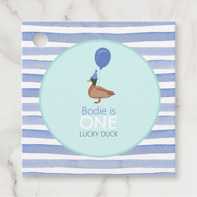 Étiquettes Cadeau Lucky Duck 1er anniversaire (Devant)