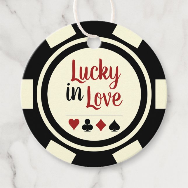 Étiquettes Cadeau Lucky In Love Black White Vegas Mariage (Devant)
