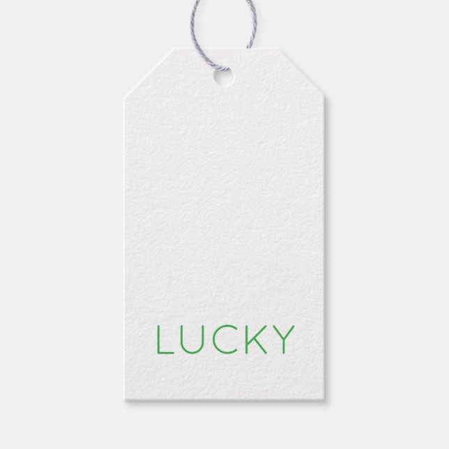 Étiquettes-cadeau LUCKY Modern Typography Shamrock Fun irlandais (Devant)