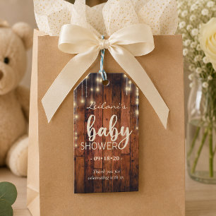 Étiquettes-cadeau Lumières de Chaîne en Bois Rustique Baby Shower Me