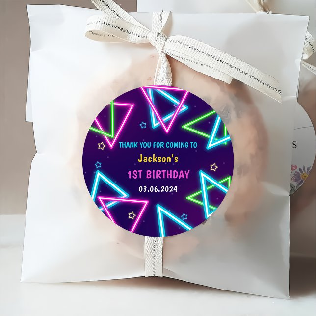 Étiquettes Cadeau Lumières de Neon lumineux Merci fête d'anniversair (Créateur téléchargé)