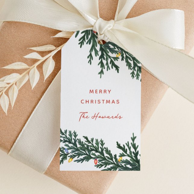 Étiquettes-cadeau Lumières de Noël et verdure (Créateur téléchargé)