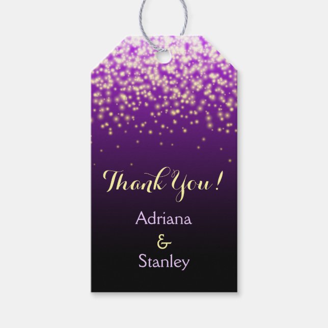 Étiquettes-cadeau Lumières violettes brillantes mariage Merci (Devant)