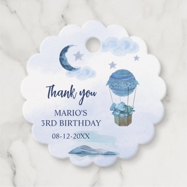 Étiquettes Cadeau Lune bleue petit éléphant garçon d'anniversaire (Devant)