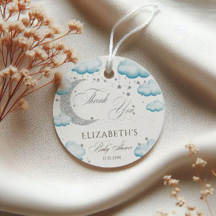 Étiquettes Cadeau Lune d'Argent Garçon Baby Shower Pailleté