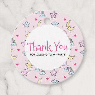Étiquettes Cadeau Lune, étoiles et nuages Motif sur Pastel Pink