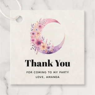 Étiquettes Cadeau Lune rose Croissant avec Merci de jolies fleurs