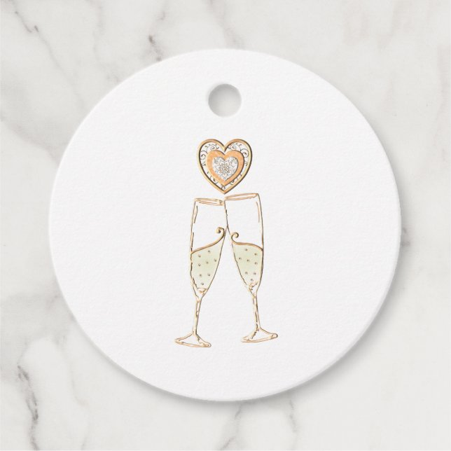 Étiquettes Cadeau Lunettes de Champagne et Coeurs (Devant)