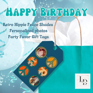 Étiquettes-cadeau Lunettes de Paix Hippie Retro 2 Photo Anniversaire