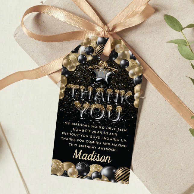 Étiquettes-cadeau Luxe Anniversaire Or Noir Personnalisé (Créateur téléchargé)