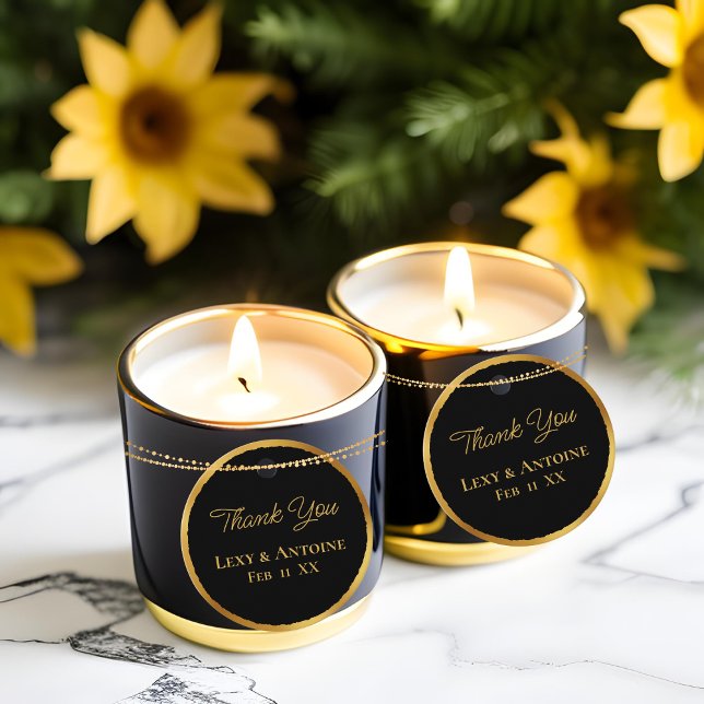 Étiquettes Cadeau Luxe Gold Edge Black Merci Noms Date (Créateur téléchargé)