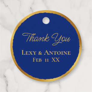 Étiquettes Cadeau Luxe Gold Edge Royal Blue Merci Noms Date