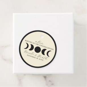 Étiquettes Cadeau Luxe Lunaire Noir & Crème Phase Lunaire Mariage