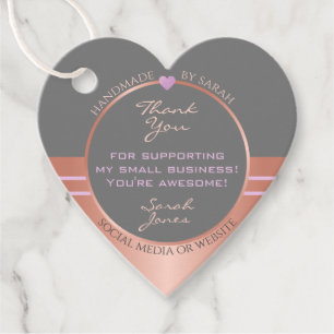 Étiquettes Cadeau Luxueux Gris et Rose Gold Packaging Merci