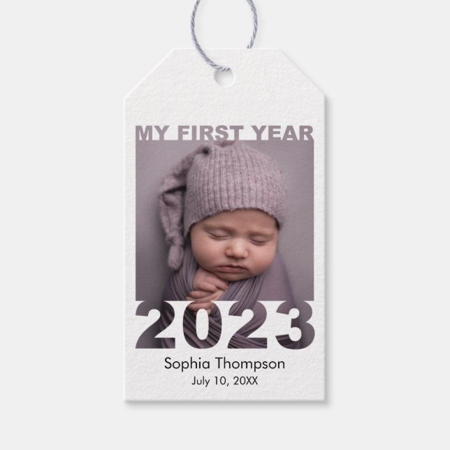 Étiquettes-cadeau Ma première année 2023 Moderne découpé photo bébé  (Devant)
